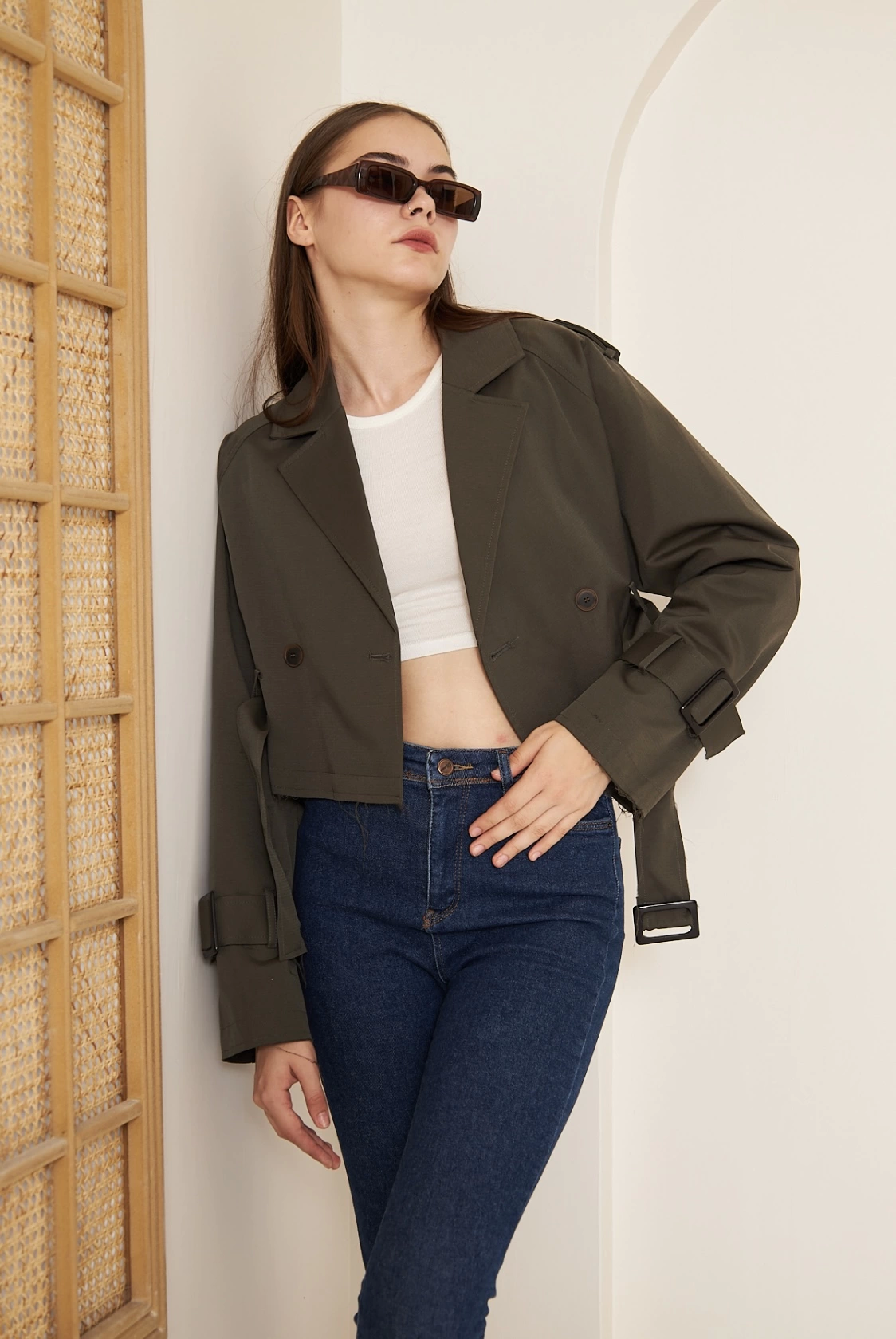 Rita Tokalı Crop Trençkot – Haki