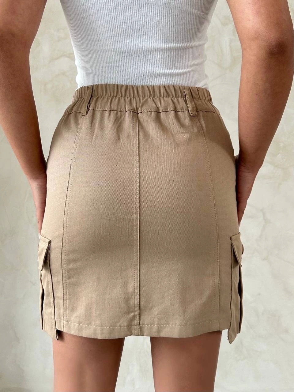 Cleo Kargo Cep Mini Etek – Bej