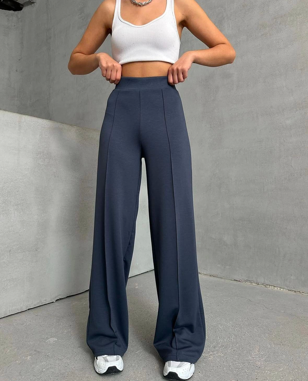 Çıtçıt Detaylı Bol Paça Pantolon - Füme