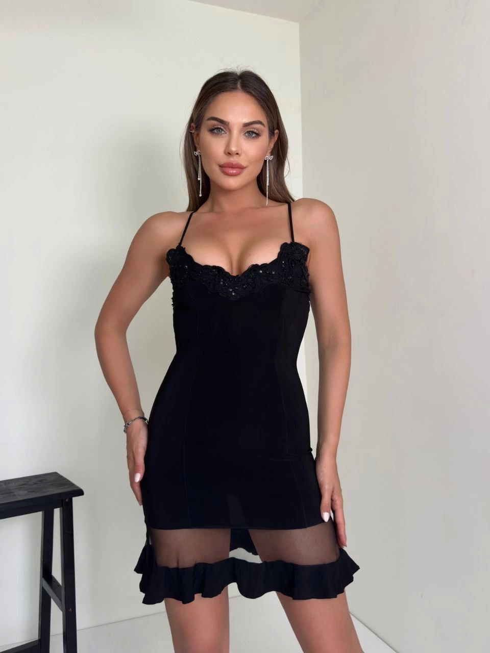Tül Detaylı Gece Elbise