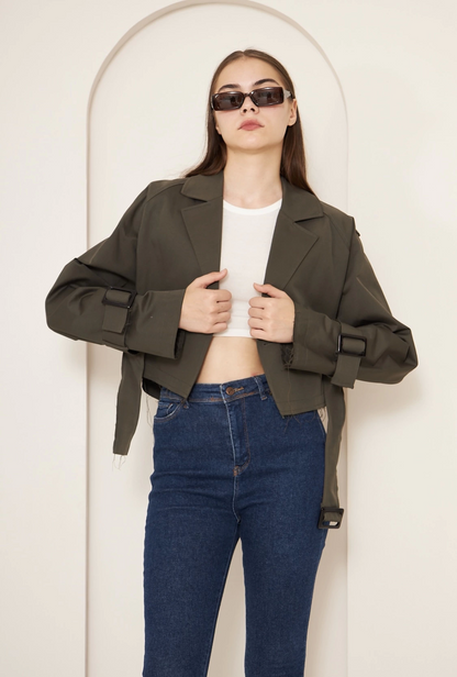 Rita Tokalı Crop Trençkot – Haki