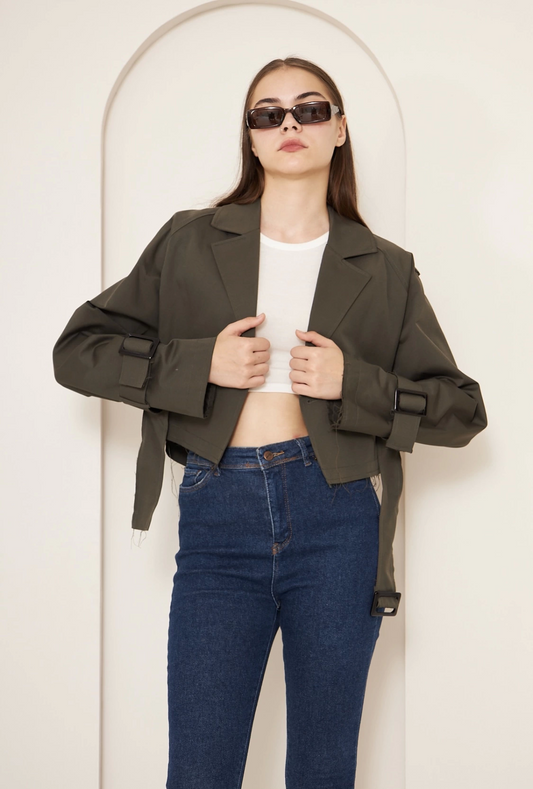 Rita Tokalı Crop Trençkot – Haki