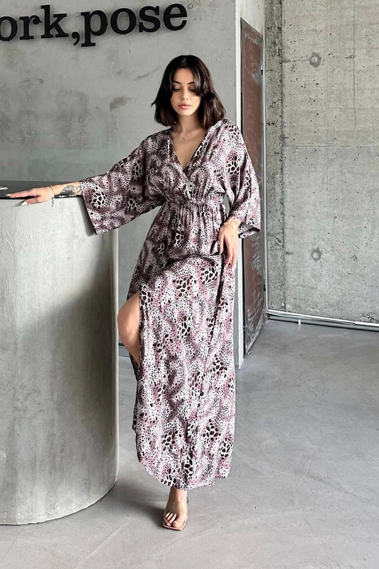 Bohem Stil Yırtmaçlı Maxi Elbise