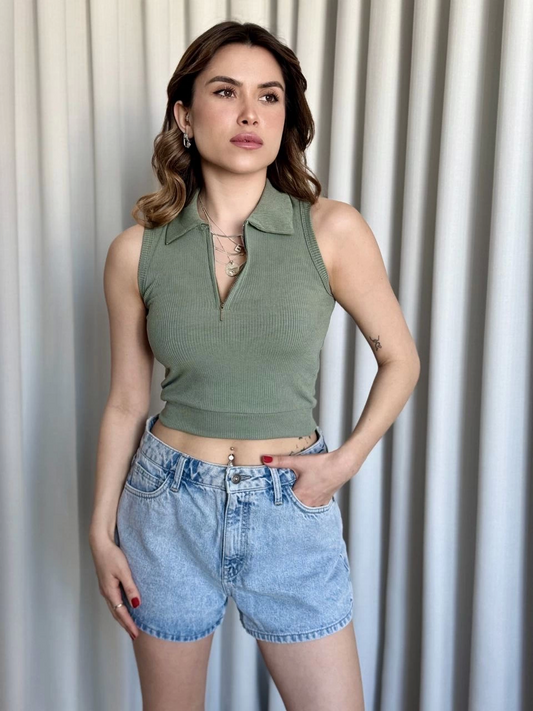 Yarım Fermuarlı Fit Crop
